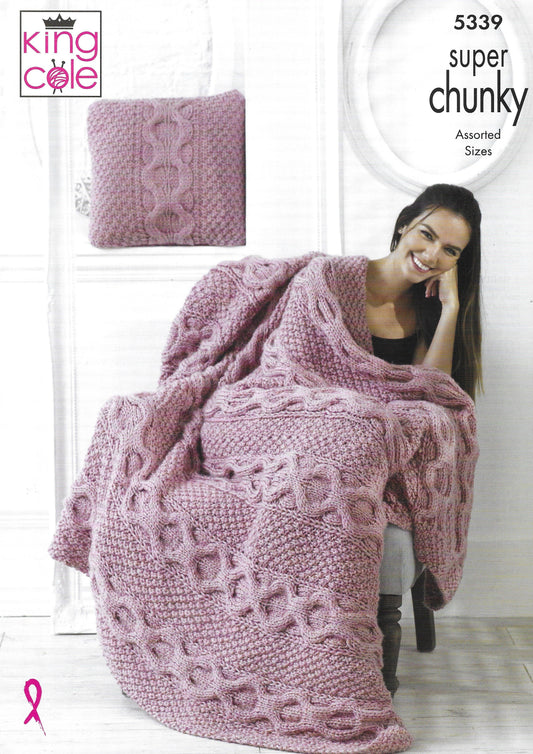 King Cole 5339 Blanket And Cushions Soft Furnishings Super Chunky Knitting Pattern