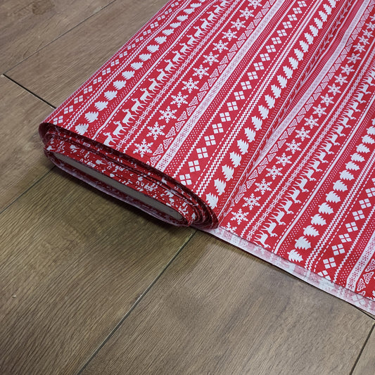 Red Christmas Nordic Stripe Polycotton Fabric