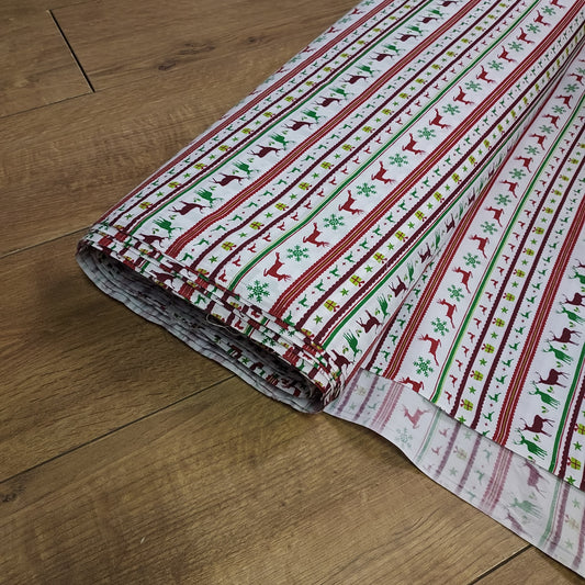 Colourful Christmas Nordic Stripe Polycotton Fabric