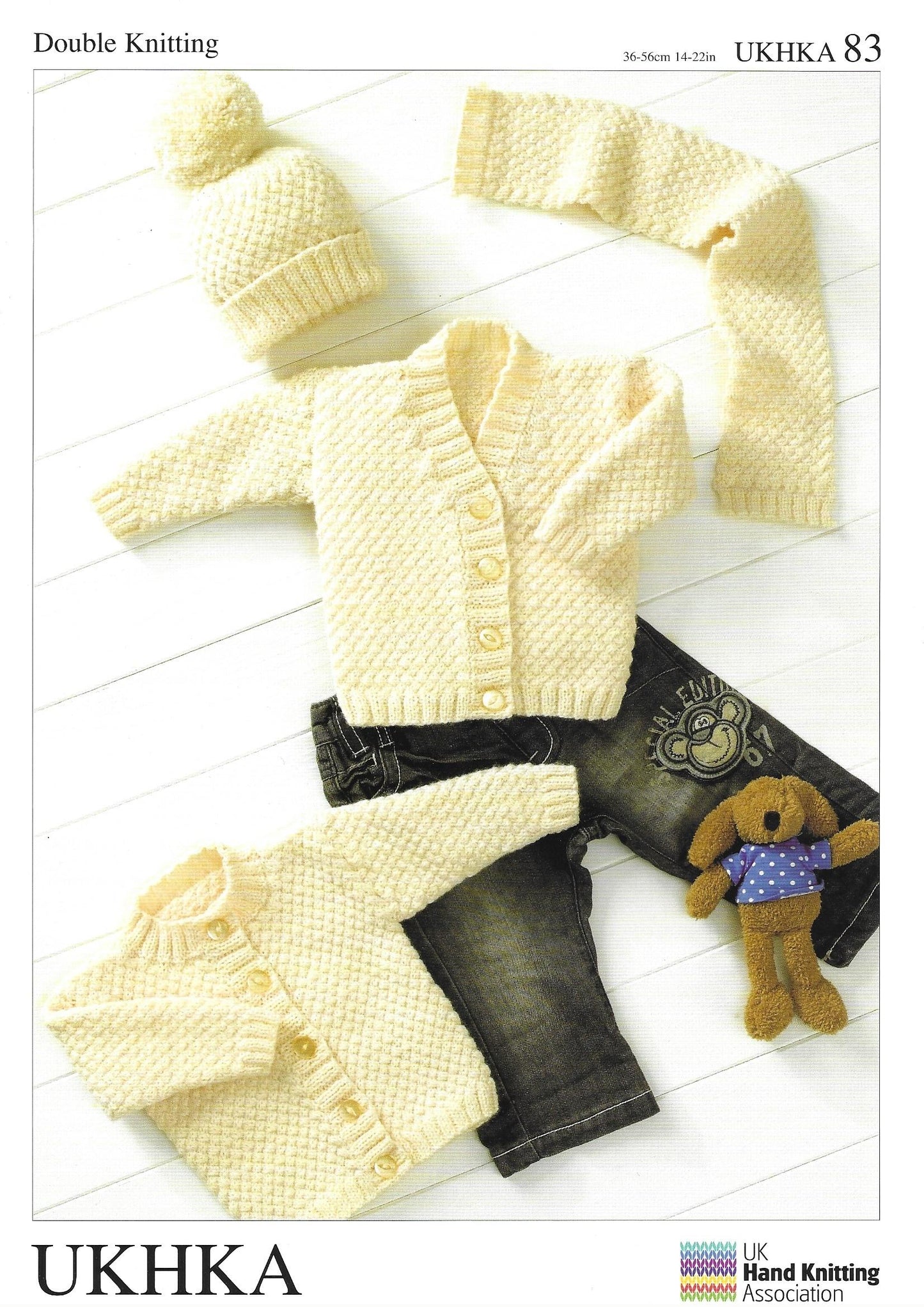 UKHKA 83 Baby Cardigans, Hat & Scarf DK Knitting Pattern