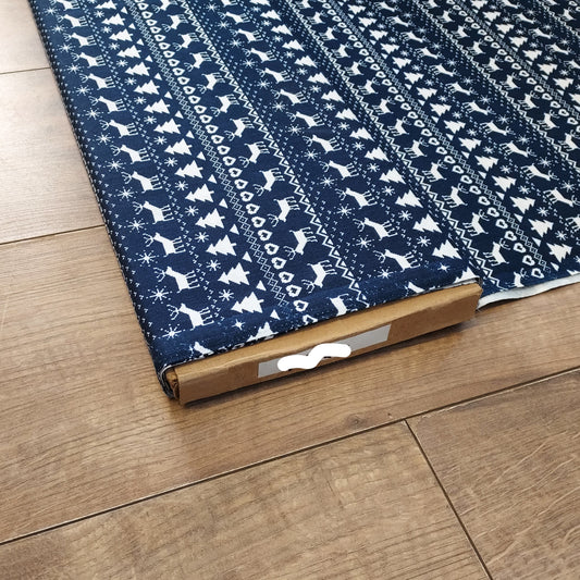 White and Blue Stag Christmas Cotton Fabric