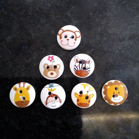 Wooden 2 Hole Zoo Animal Buttons