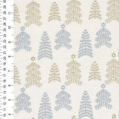 Gold And Silver Trees On Ivory Cotton Fabric