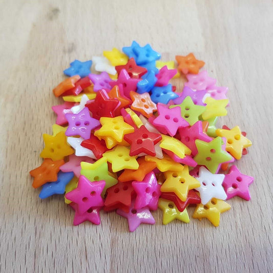 Plastic 2 Holed Star Buttons - Various Colours